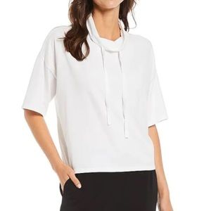 Eileen Fisher Solid White Funnel Drawstring Neck Boxy Fit Top Women’s Size XS